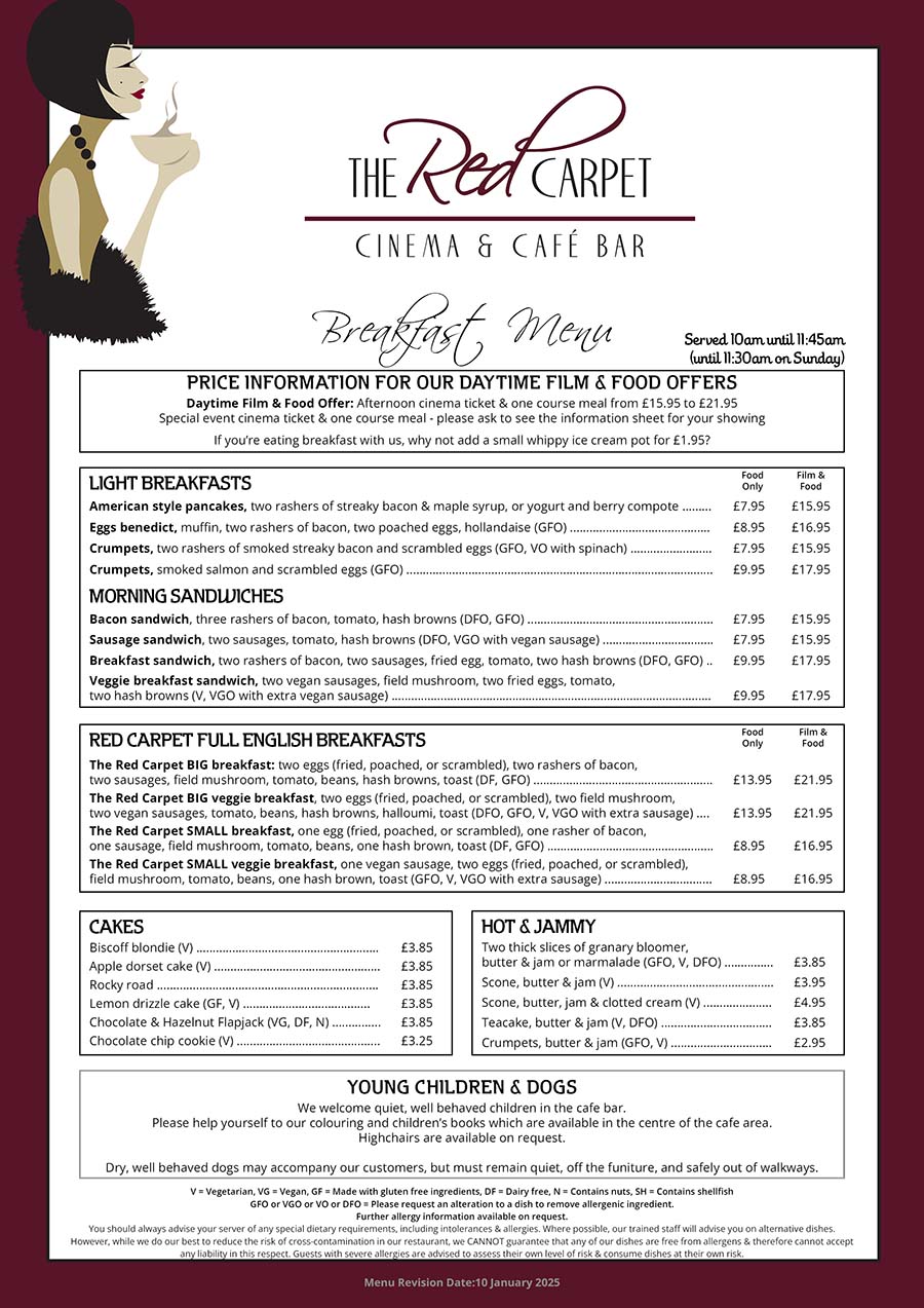 The Red Carpet Cinema and Cafe Bar - Brunch Menu