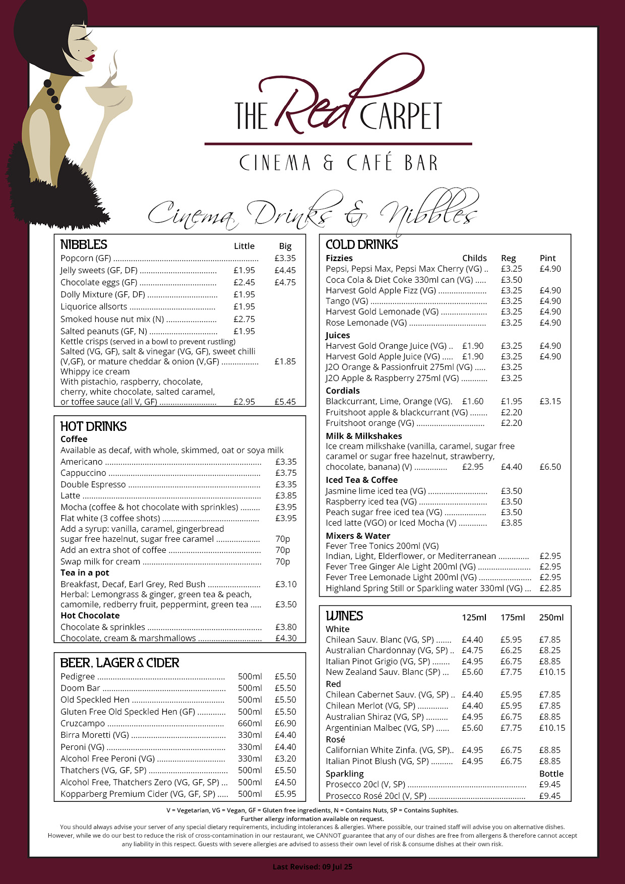 The Red Carpet Cinema and Cafe Bar - Snacks Menu