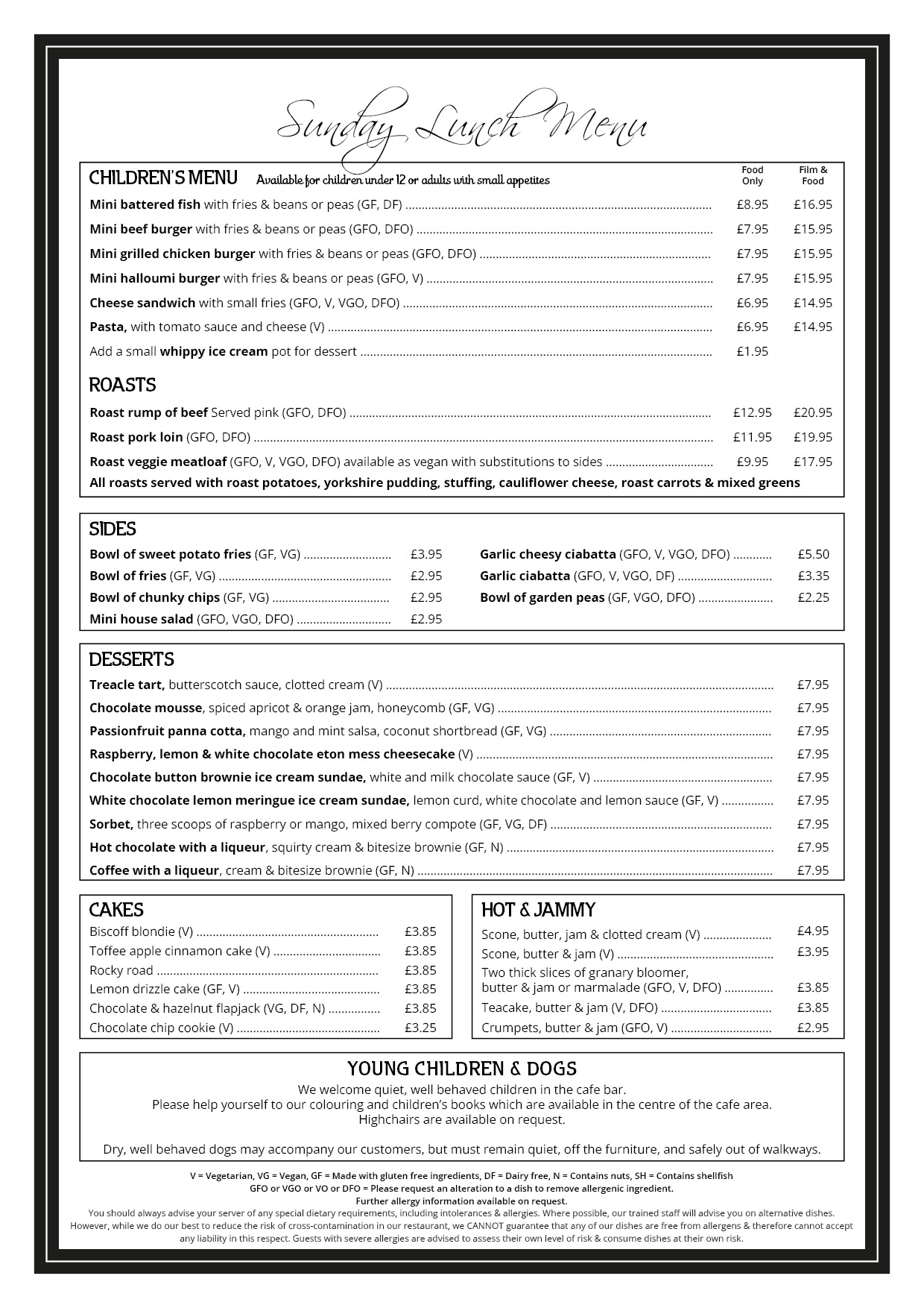 The Red Carpet Cinema and Cafe Bar - Sunday Lunch Menu